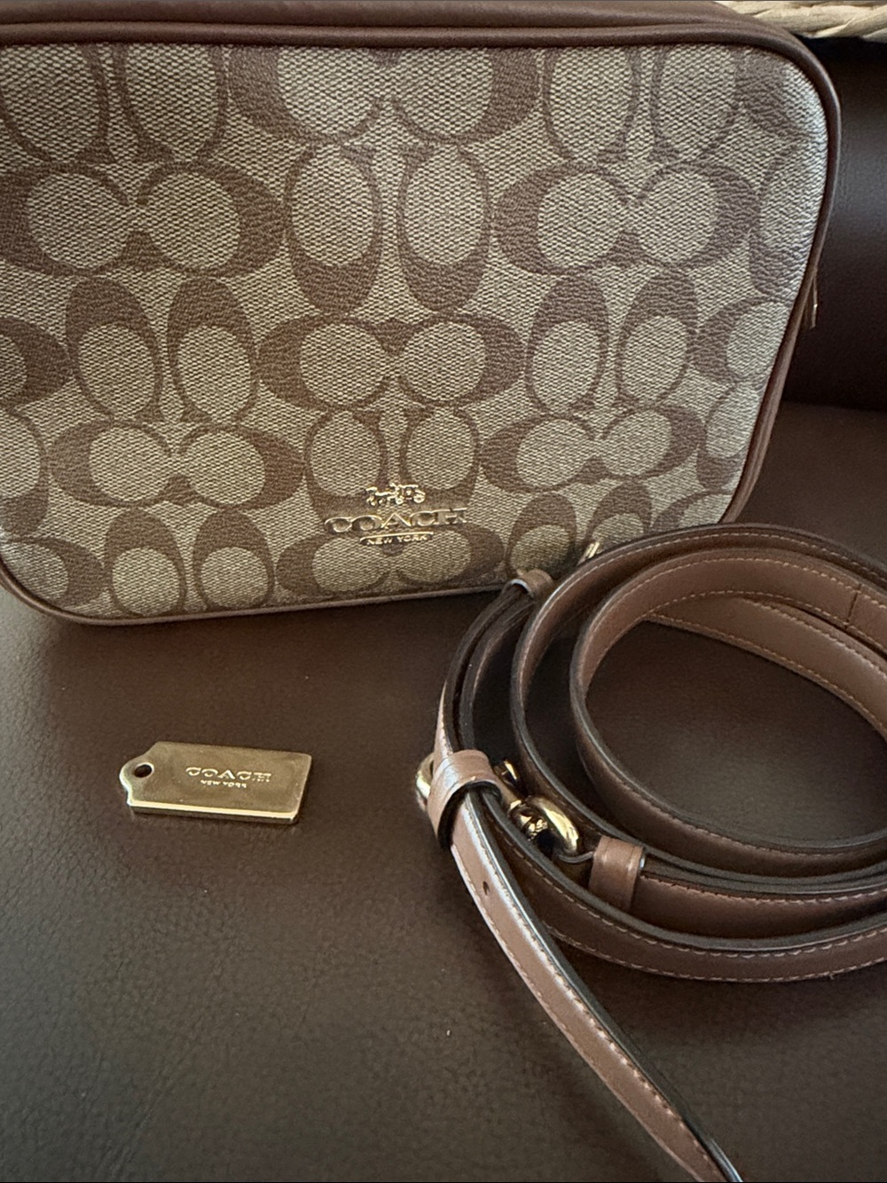 Coach Brown Signature Canvas Crossbody with Leather Trim - Picture 12 of 15